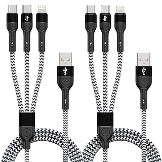 Multi Charging Cable, 3 in 1 Charging Cable for Multiple Devices, Nylon Braided Universal Charger for Travel, USB Cable Multiple Phone Charger with Type C Lightning for iPhone17/16/15/14/13(2Pack 4FT) - Amazon product rated Grade A