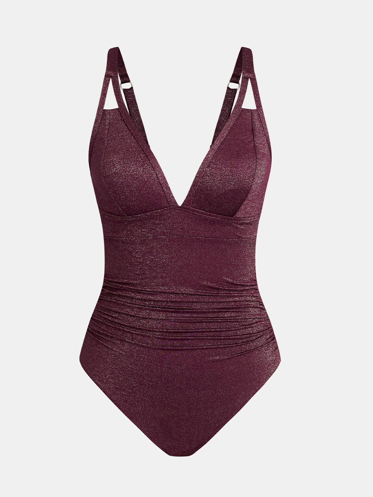 CUPSHE Costume da bagno intero da donna con scollo a V e controllo della pancia, costume da bagno dimagrante increspato con gancio posteriore
