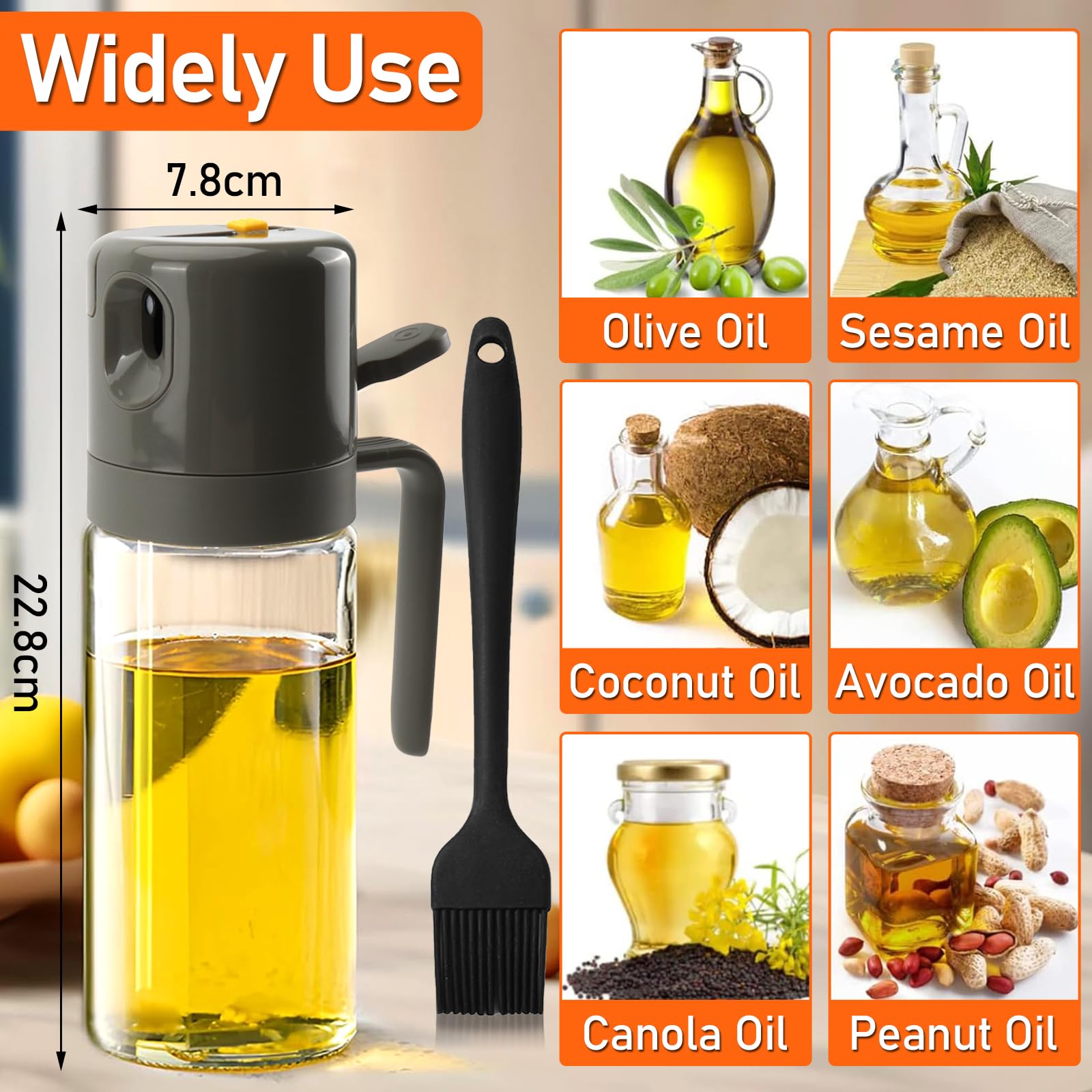 Spruzzino Olio Per Friggitrice Ad Aria 550ml - Con Pennello In Silicone Per Cucina Sana - Foto 10