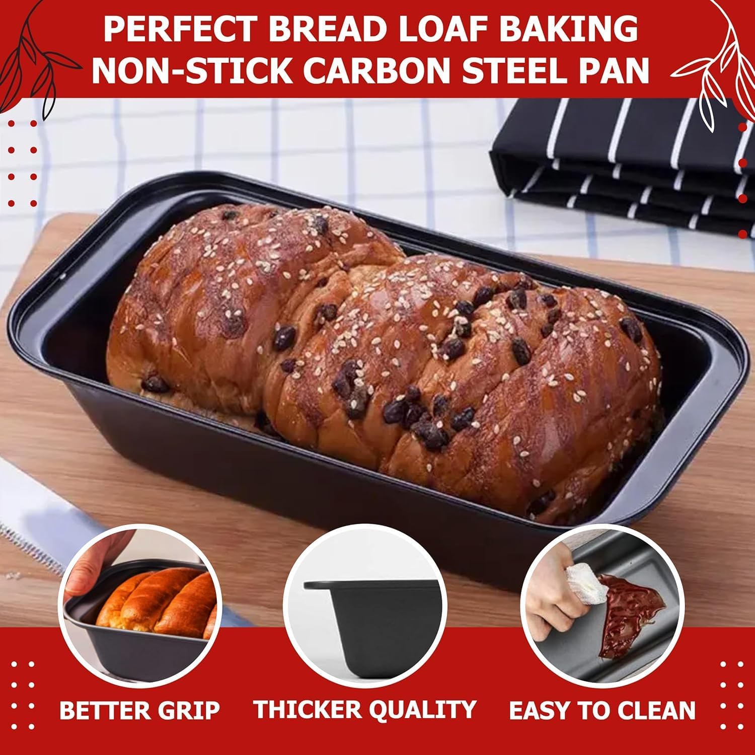 2 Piece Heavy Duty Carbon Steel Rectangular Bread Loaf Cake Mould Pan Tray for Baking Non Sticky Tin Teflon Coating-25.5 cm * 13cm * 6cm (2) 1