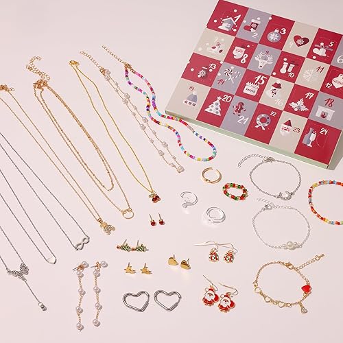 Miniatura 3 de Calendario de Adviento de joyas para adultos, niñas y mujeres, calendario de Adviento de cuenta regresiva de 24 días de Navidad, caja de regalo de