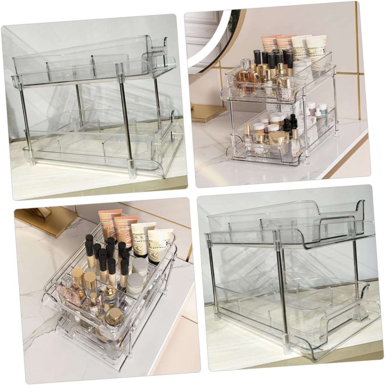 Luxshiny 2-Tier Pull-Out Organizer Storage Box for Kitchen and Bathroom Plastic Drawer Makeup Finishing Box Removable Dividers Countertop and Under-Sink Organizer