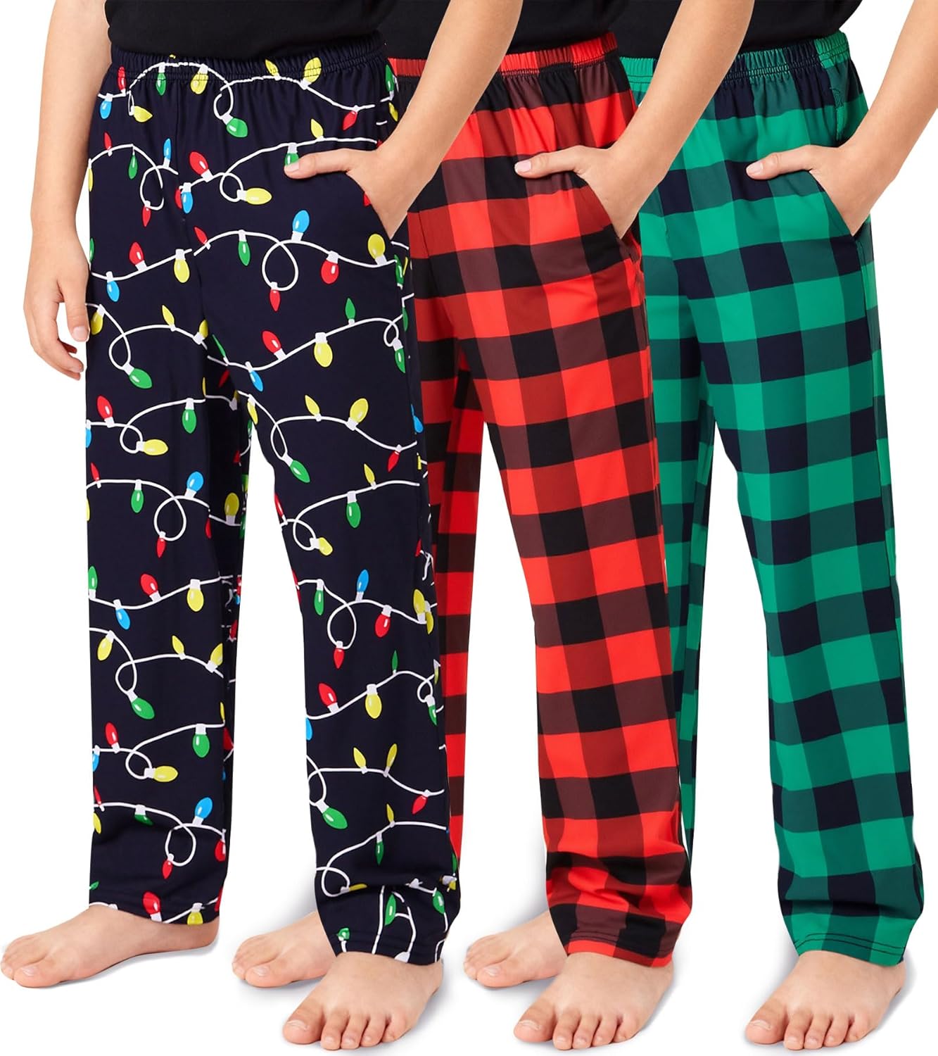 TUONROAD Boys 3 Pack Pajama Pants Soft Plaid Cozy Elastic Waist Sleep Bottoms Size 7 14 with Pockets
