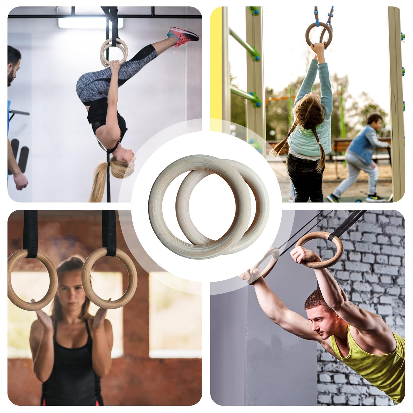 Genérico Anillas de Gimnasia - Par de Agarres para Dominadas | Anillas de Entrenamiento Integral,para Ejercicio en Interior/Exterior, Gimnasio en Casa y Fitness