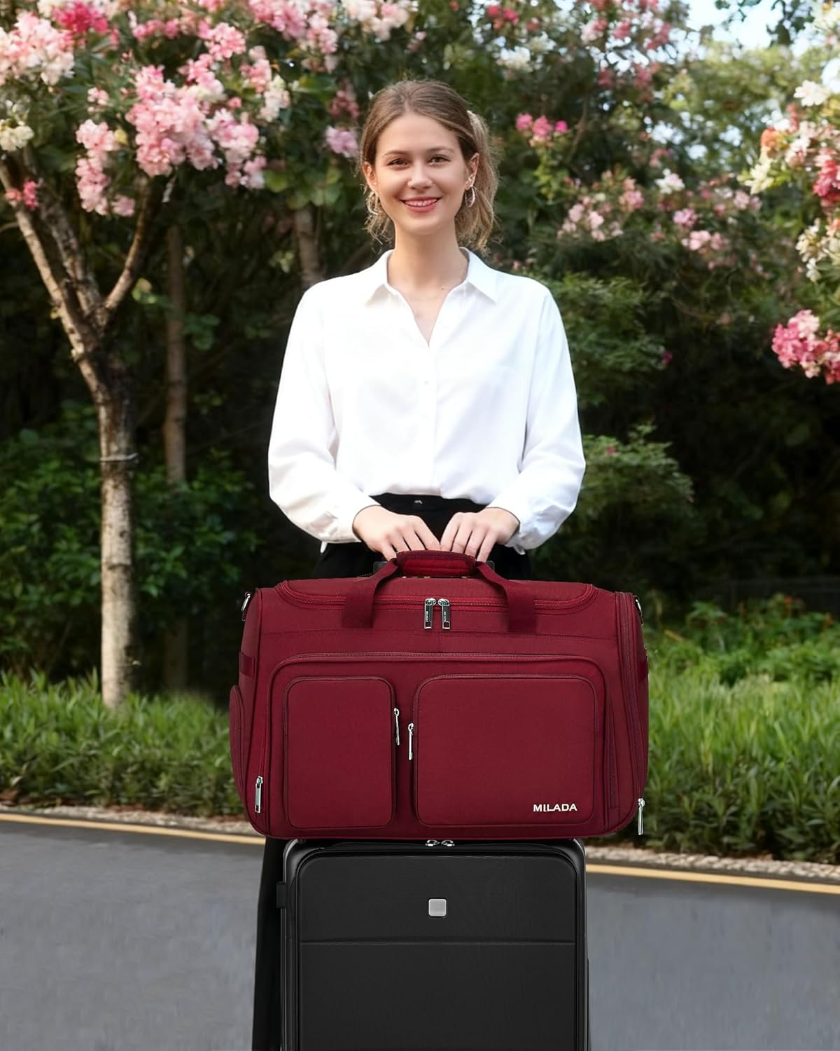 MILADA Carry On Luggage Bags for Travel Lightweight Personal Item Travel Bag Foldable Large Duffle Bag for Travel Tote Overnight Bags for Women Mens Weekender Bags, Burgundy - Image 5