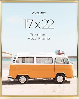 Vivelove 17x22 inch Picture Frame Gold for Certificate Poster and Photo, Horizontal and Vertical Formats for Wall Hanging or Tabletop, 17x22 Frame with Tempered Glass