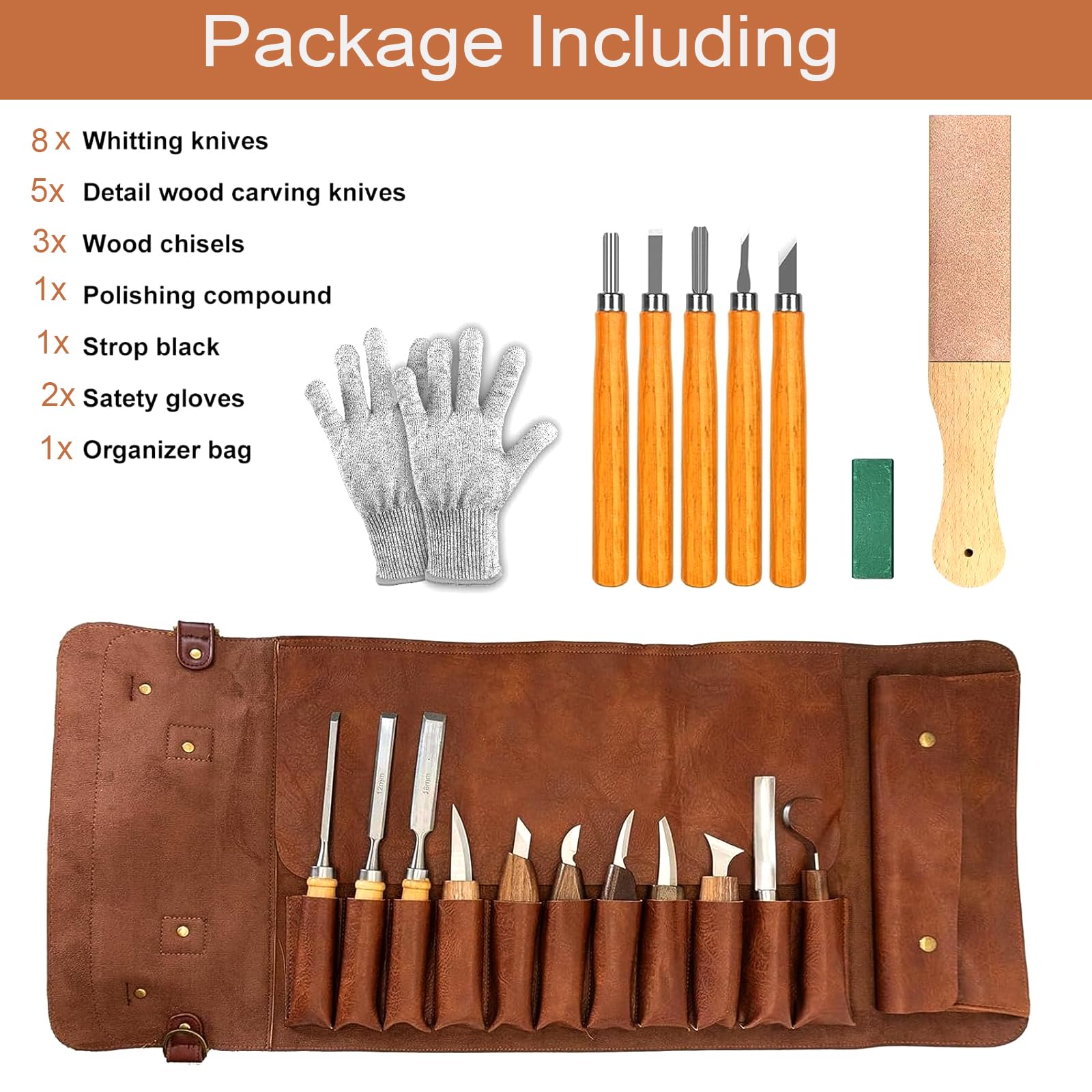 Juegos De Herramientas Para Tallar Madera, Kit Para Tallar Madera Con Estuche De Cuero, Juego De Herramientas Para Tallar Madera, Juego De Herramientas Para Tallar Madera Para Principiantes