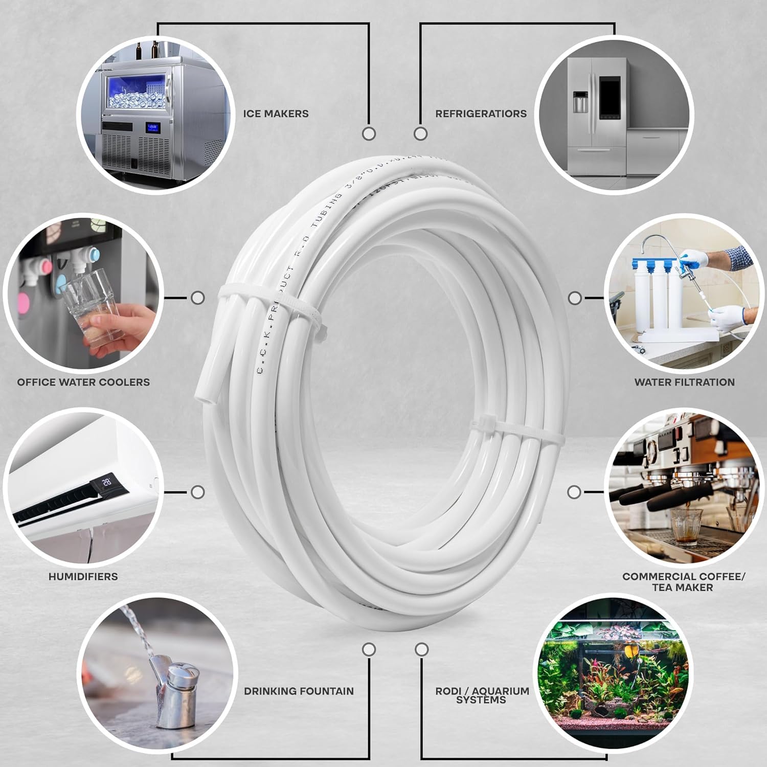 HUAZIZ Kit De Raccordement Universel Blanc De 10 M, 14 Pièces RO, Pour Tuyau De Réfrigérateur De 3/8", Tuyau D'eau (type Y + T + I + L + Valve D'arrêt