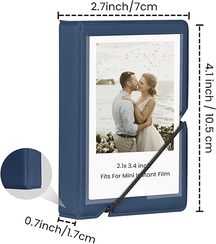 Miniatura 4 de Álbum de fotos de 28 bolsillos para cámaras instantáneas Fujifilm Instax Mini 70 7s 8 8+ 9 11 25 50s 90, Polaroid PIC 300, lomógrafos (azul marino)