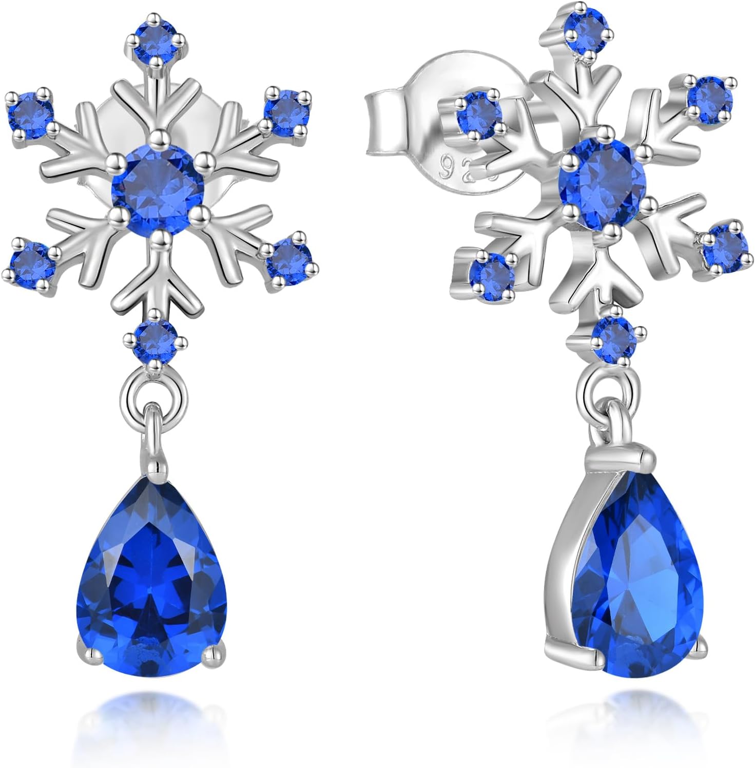 Oskani Snowflake Teardrop Earrings for Women 925 Sterling Silver 5A Cubic Zirconia Birthstone Studs Earrings Jewelry Winter Christmas Birthday for Her