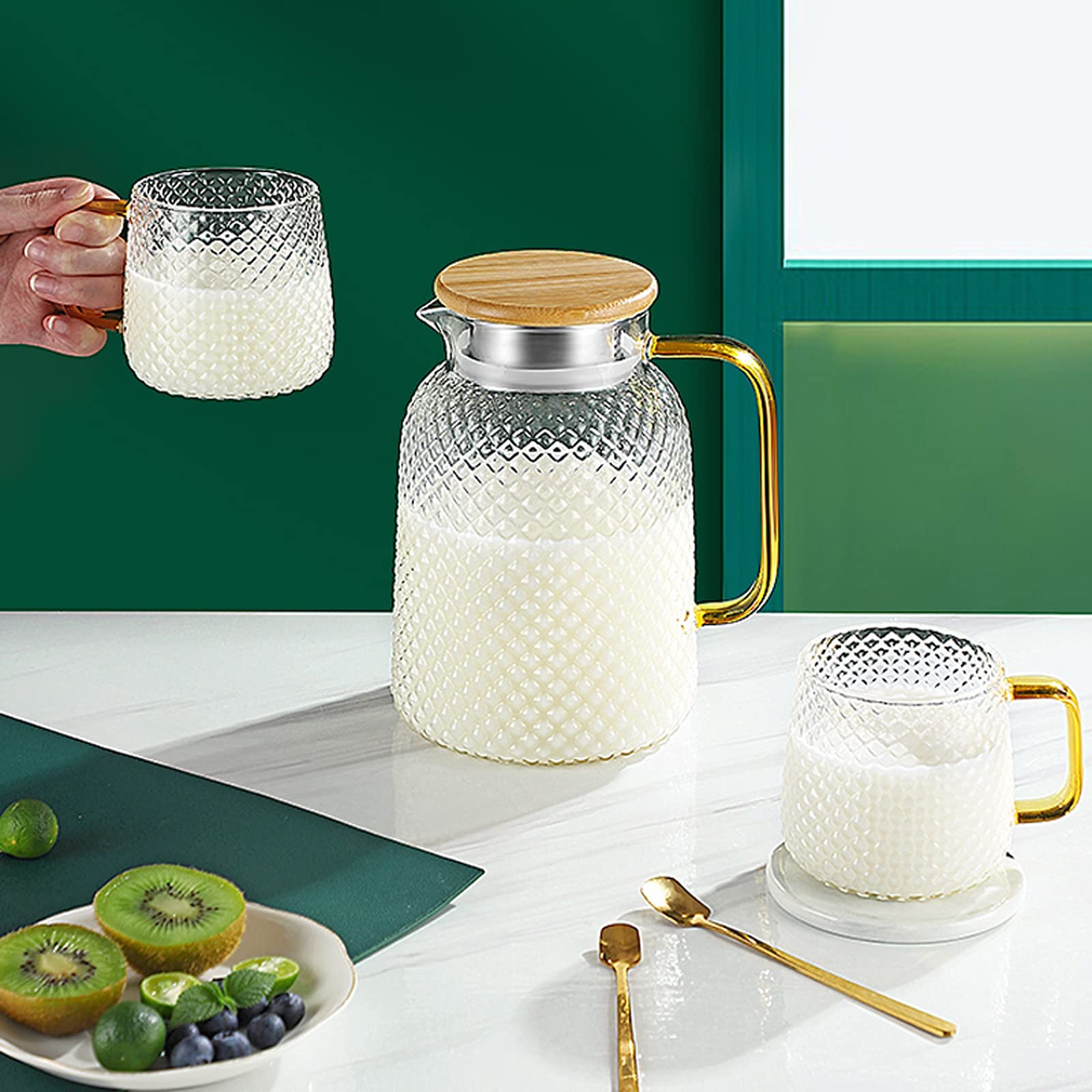 Wasserkaraffe Glaskugel-Wasser-Jug-Saft-Karaffe mit Deckel und Auslauf for hausgemachtes Getränk Wasserkrug (Size : 1800ML)