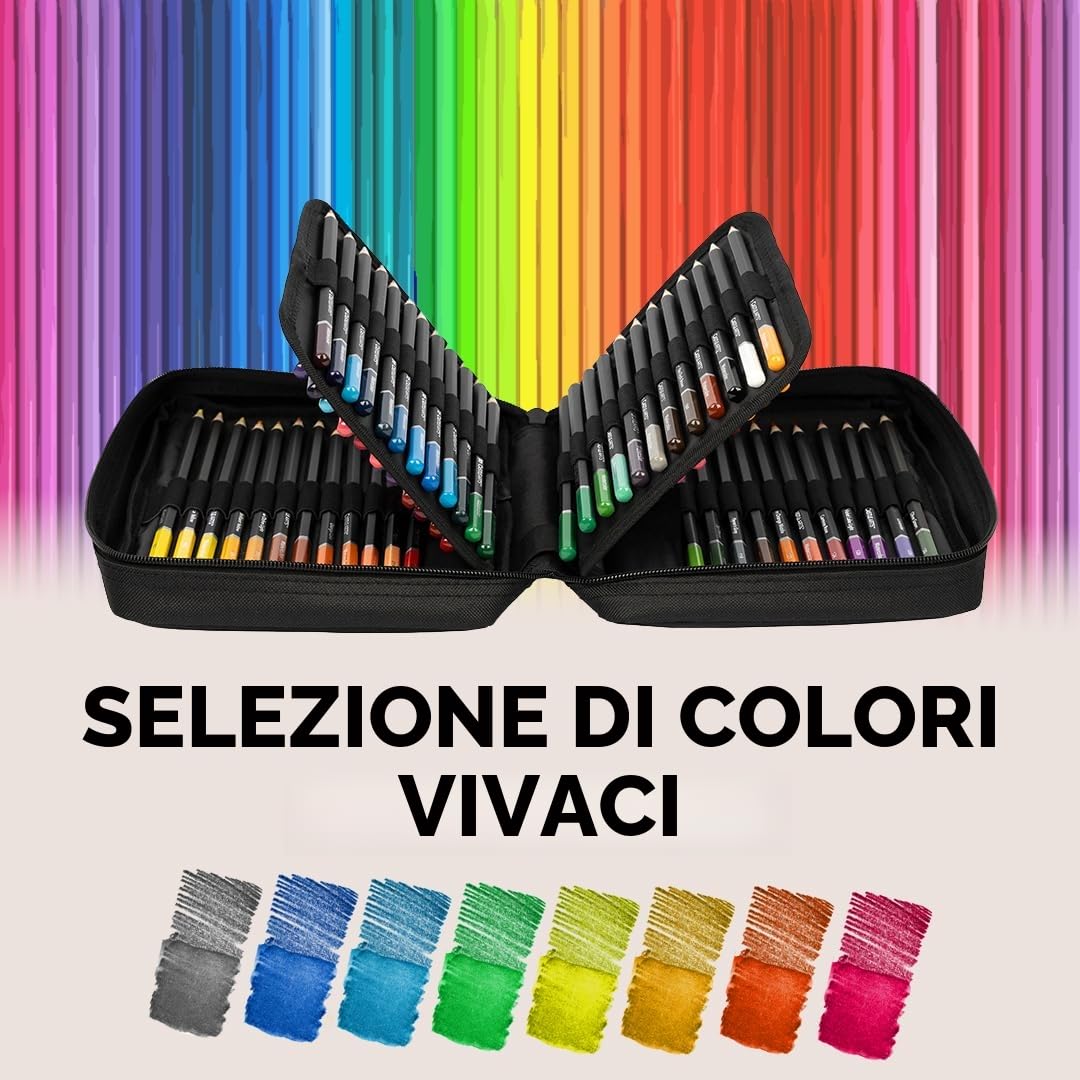 Castle Art Supplies Set 72 Matite Acquerellabili in Custodia Cernierata | Pigmenti Vibranti per Mescolanze, Disegni e Dipinti | Per Professionisti e Hobbisti Adulti | In Custodia da Viaggio in Tessuto