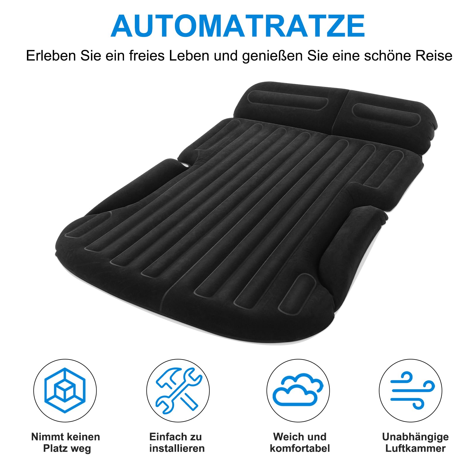 KMZ Auto Luftmatratze für SUV und Auto, Aufblasbares Autobett für Camping, Doppelseitig Beflockte Automatratze für Kofferraum und Rückbank