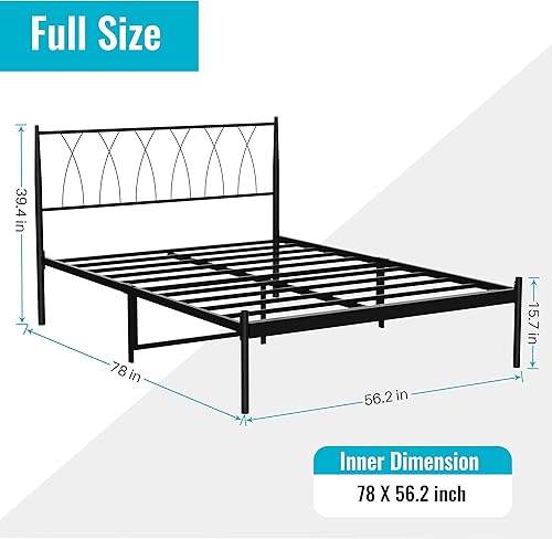 Miniatura 2 de Marco de cama matrimonial tamaño matrimonial plataforma de metal negro marco de cama con base de colchón para almacenamiento con soporte de listones