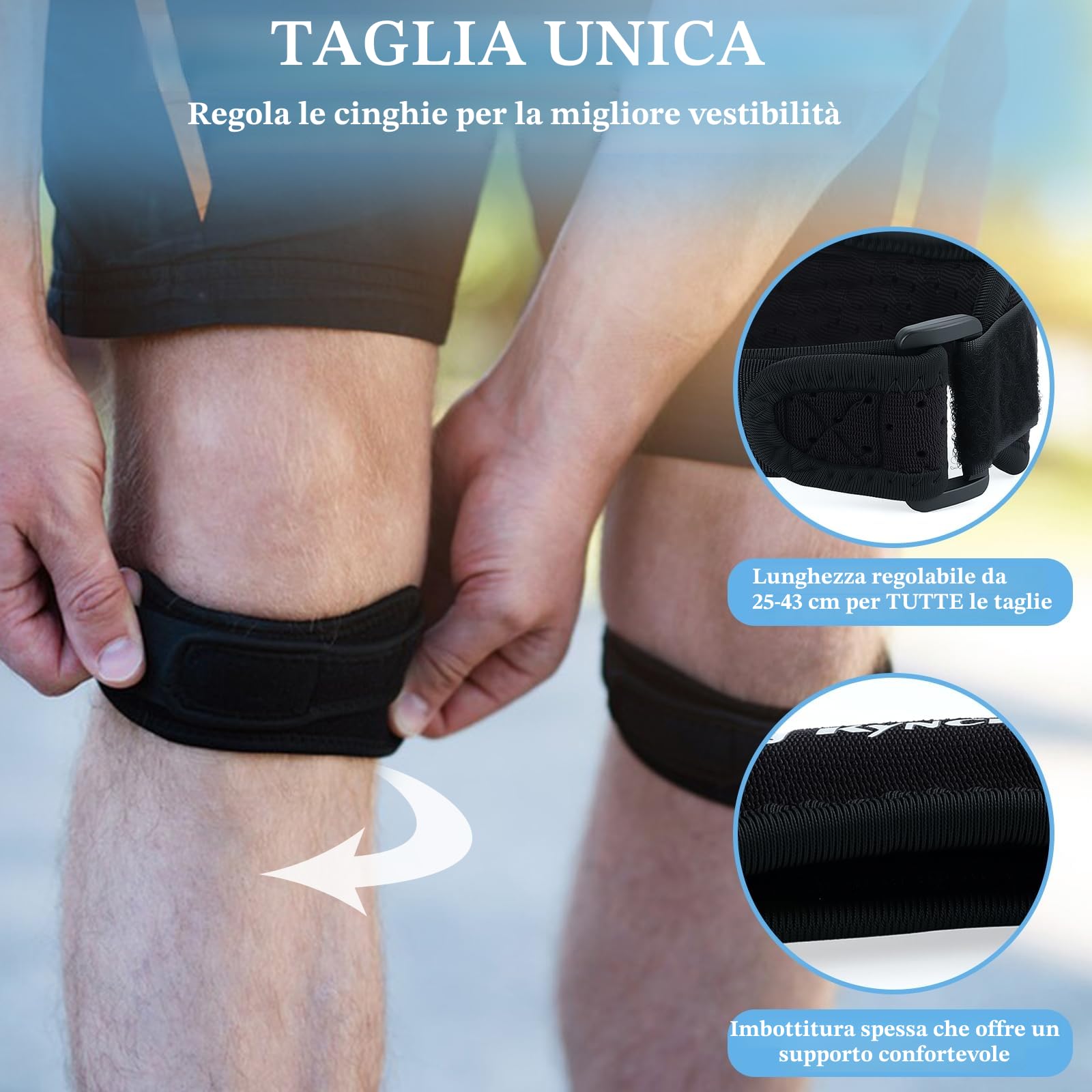 2 Pezzi Tutore Ginocchio Rotulea, Cinturino al Ginocchio Regolabile, Fascia Ginocchio per Menisco, Cinturino Sottorotuleo Supporto, per Palestra, Escursionismo, Basket, Baseball, Pallavolo, Nero