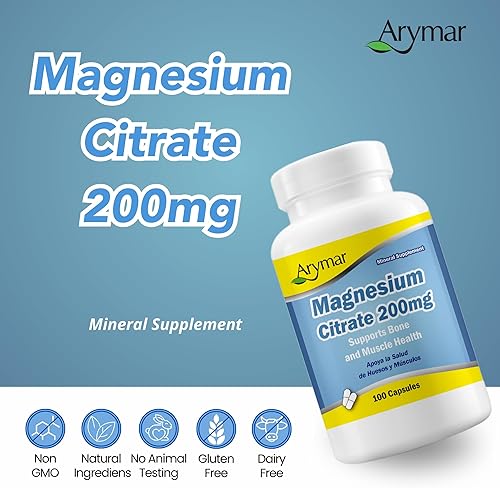 Miniatura 5 de Arymar Suplemento de citrato de magnesio - 200 mg de magnesio - 100 cápsulas