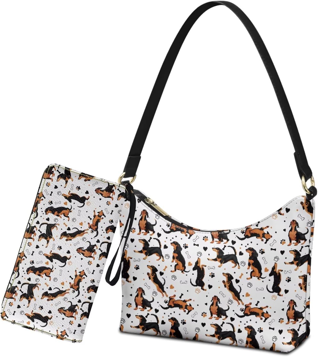 Womens Underarm Purse and Wallet Set of 2, Leather Shoulder Purse Crescent Bags Hobo Tote with Wristlet Wallet