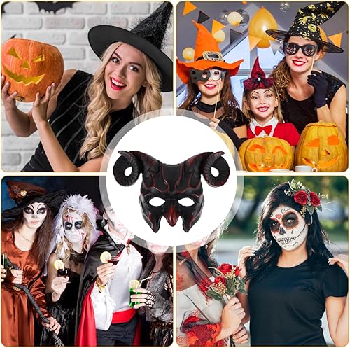 Miniatura 6 de Máscara de diablo de carnaval, máscara de media cara de terror, máscara de cosplay de animales de Halloween, máscara de cuerno de buey aterrador,