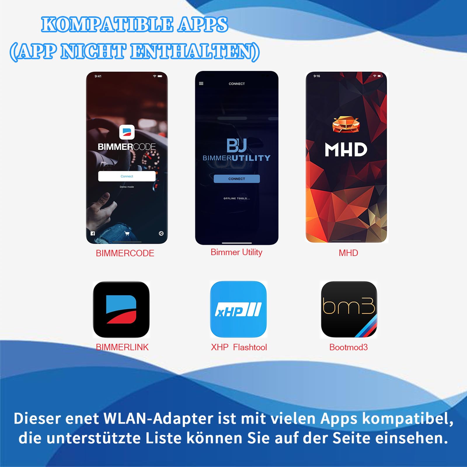 for MHD for Bootmod3 WiFi-Adapter OBD2-Diagnose&Codierung für BMW F-Serie G/I Serie;Kompatibel mit BimmerCode, xDelete, Kies,E-SYS,Ethernet und ISTA D;Funktioniert mit iOS,Android&Windows
