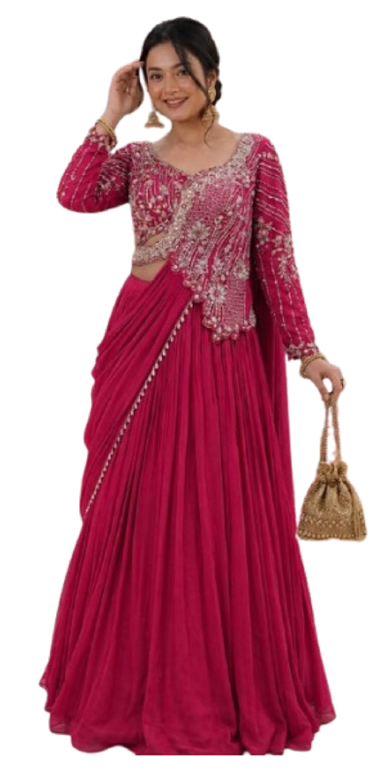 Ready to Wear Lehenga For Womens And Girls Heavy Rangoli Silk fabrics with Koti with Embroidery Work Wedding party Letest New three-piece western outfit for the trendy Pink-image-26