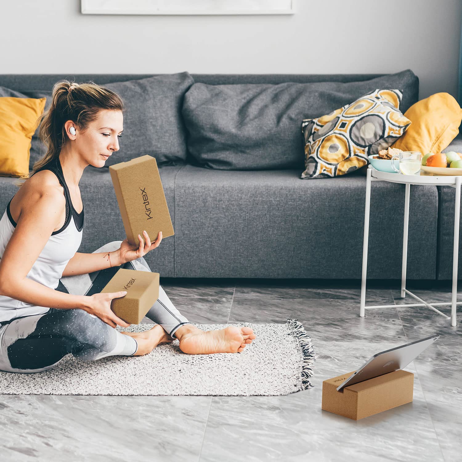Kintex Bloc de yoga en liège | Fonction 2 en 1 | Pilates | Gymnastique | Fitness | Entraînement | Liège naturel | Léger et robuste