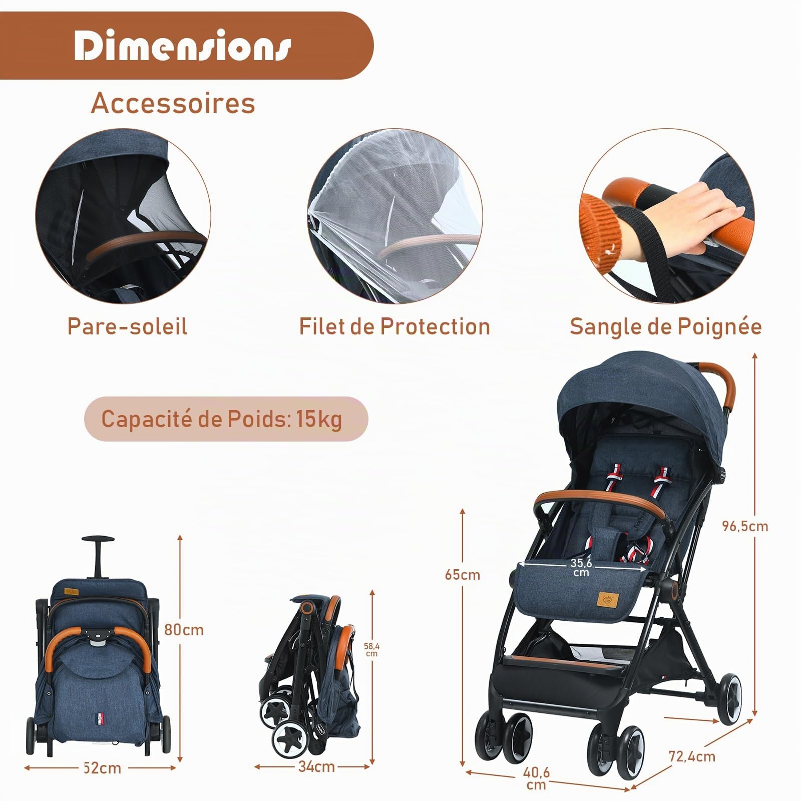 GOPLUS Poussette Canne, Poussette Bebe Légère et Compacte, avec Dossier et Repose-pieds Réglables, Capote Rétractable, Pliage Rapide, Charge 15 KG, pour 6-36 Mois (Bleu)