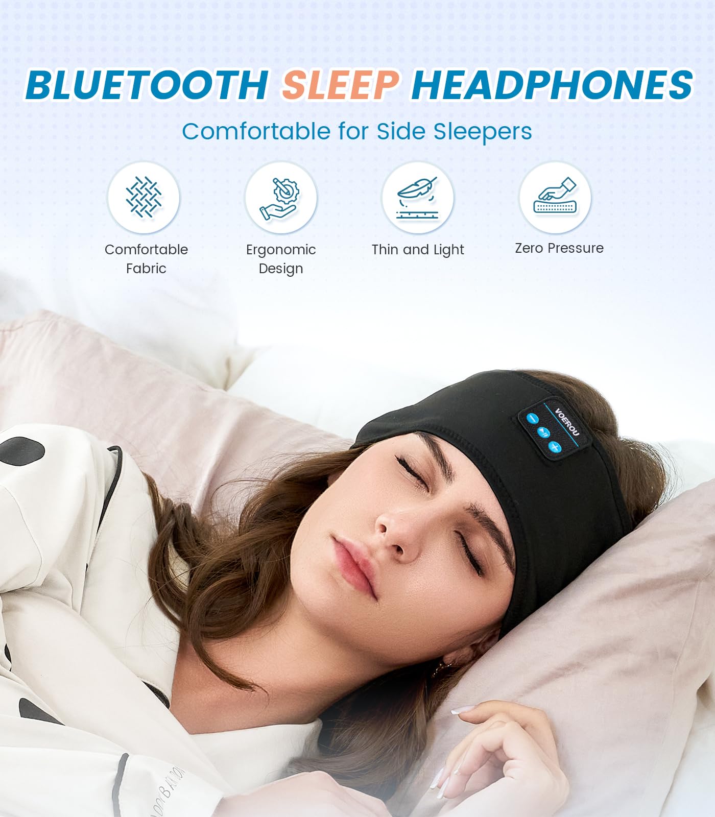 Voerou Sleep Headphones sportowe słuchawki z ultracienkimi głośnikami stereo HD do spania, treningu, joggingu, jogi, bezsenności, podróży
