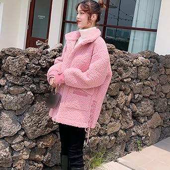 Amazon.co.jp: [HWQFM] レディース ファーコート ピンク ボアブルゾン