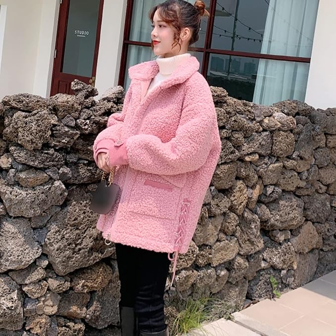 Amazon.co.jp: [HWQFM] レディース ファーコート ピンク ボアブルゾン