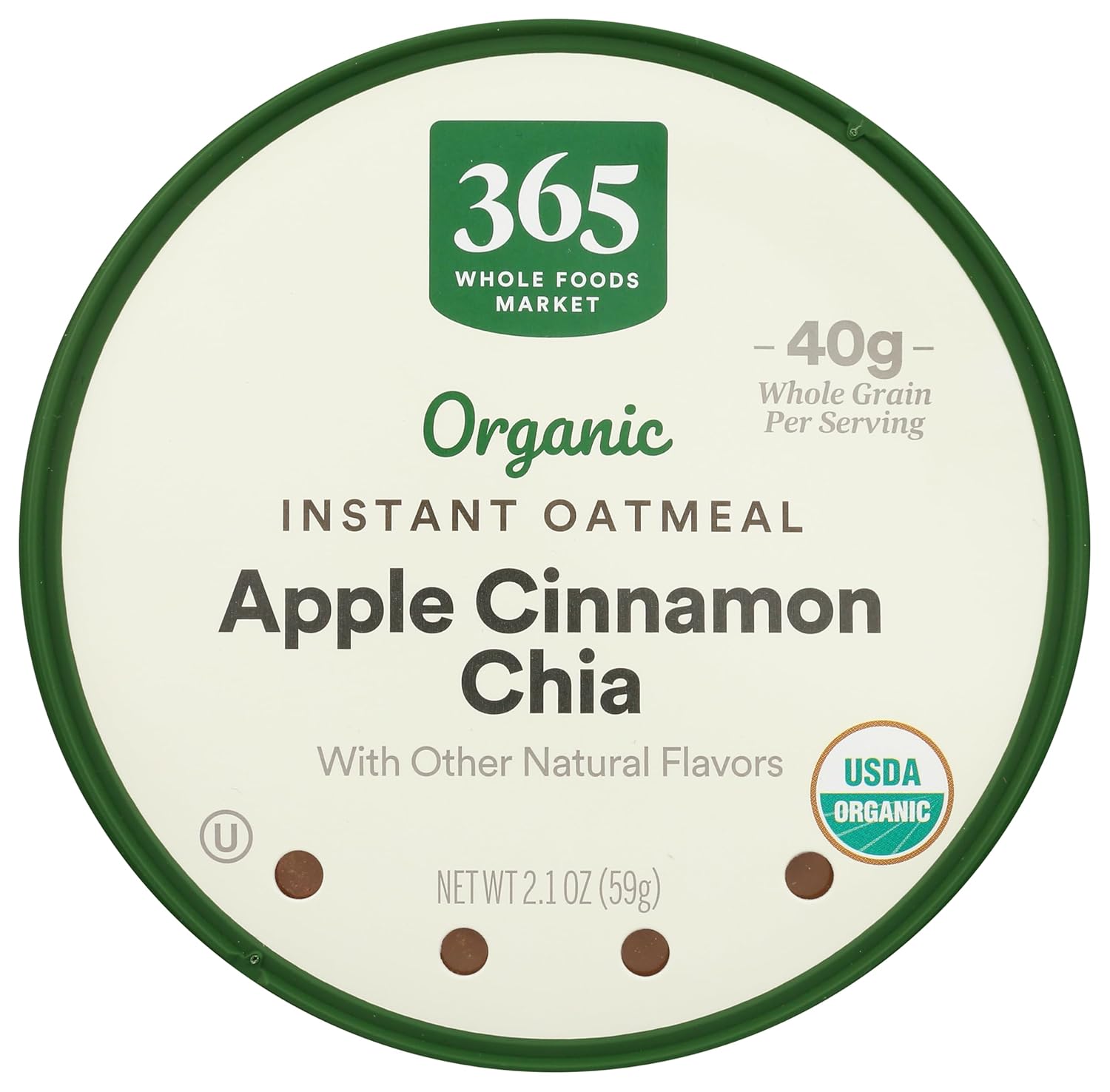 Avena Instantánea Orgánica 365 by Whole Foods Market, Manzana Canela Chia, 2.1 oz