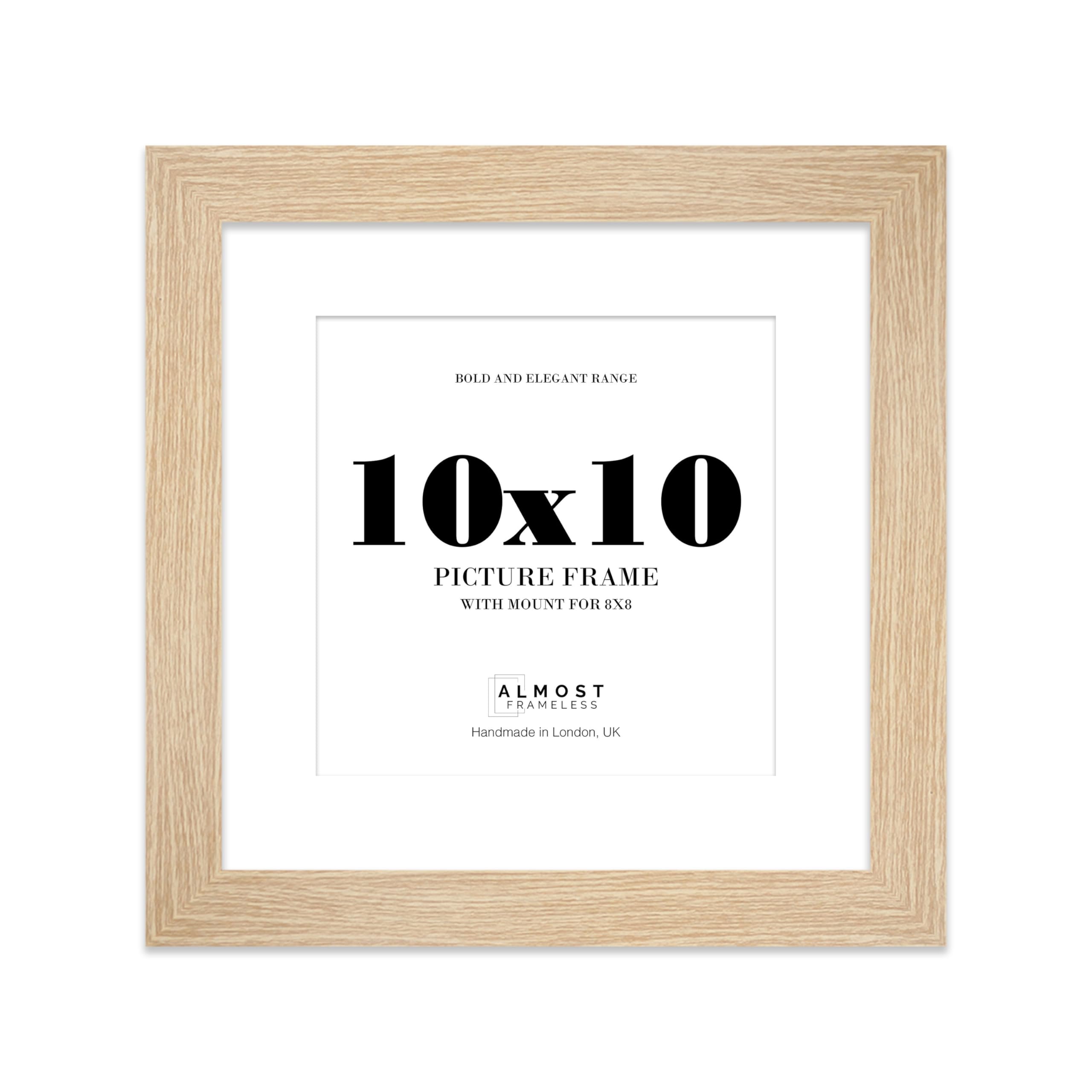 10x10 Oak Square Frame With Mount for 8x8 Pictures 28mm Edge Frame Display with Wall Hooks and Kickstand, 1 Pack