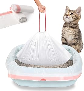 Cat Litter Box Liners, 60 Count Jumbo Extra Durable Large Drawstring Kitty Litter Pan Bags Waste Bags Pet Cat Supplies (36" x 18")