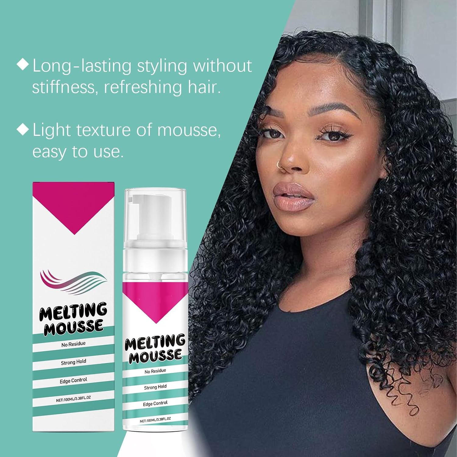 Melting Mousse Hair Styling Foam, Strong Hold, 100 ml | No Residue, Long-Lasting Style, Light Texture, Easy to Wash Off, Lace Wig Friendly