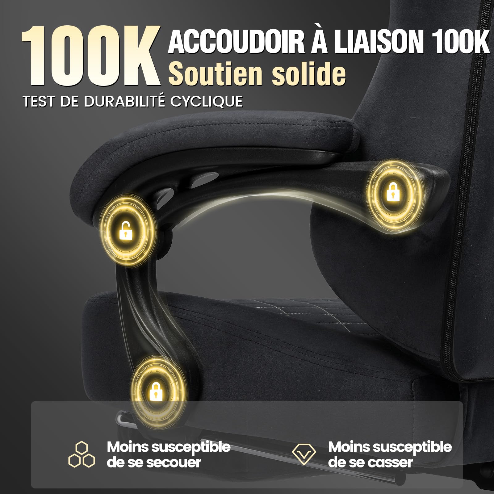 GTPLAYER Fauteuil Gaming Tissu Ergonomique Chaise de Bureau PC, 150 kg, RéGlable et Pivotante avec Coussin D'Assise à Ressorts et Repose-Pieds, Noir