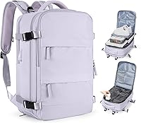 Vista 84 de Mochila de viaje grande, bolsa de mano, aprobada para aviones, para artículos personales, para hombre o mujer, color beige con marrón