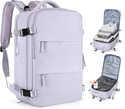 Miniatura 84 de Mochila de viaje grande, bolsa de mano, aprobada para aviones, para artículos personales, para hombre o mujer, color beige con marrón