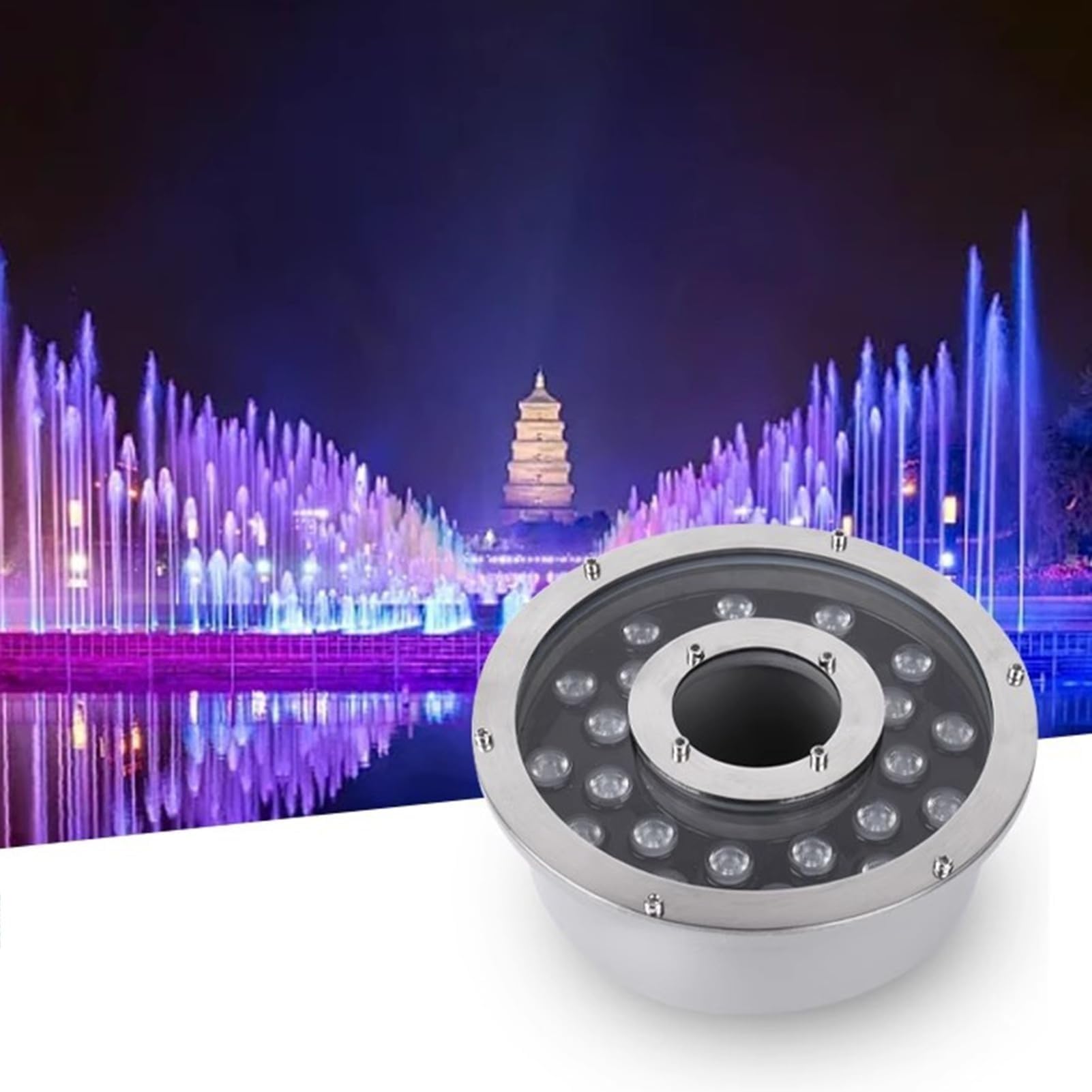 Ringförmige Brunnenleuchten - LED-Unterwasser-Landschaftsbeleuchtun, 12V/24V Niedervolt-Teichscheinwerfer Mit Mittleres Loch, IP68 wasserdichte Unterwasserleuchten(White,12W(24V))
