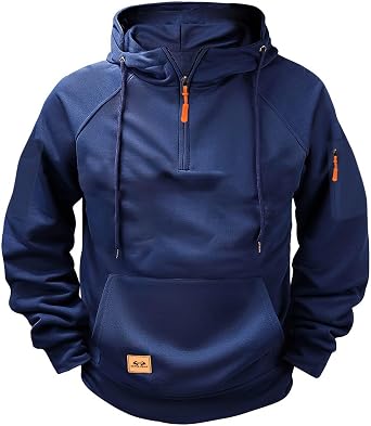 Tactical Hoodie for Men Military Work Cargo Hooded Sweatshirts Fleece Quarter Zip Loose Workout Hoodie Fashion Jacket
