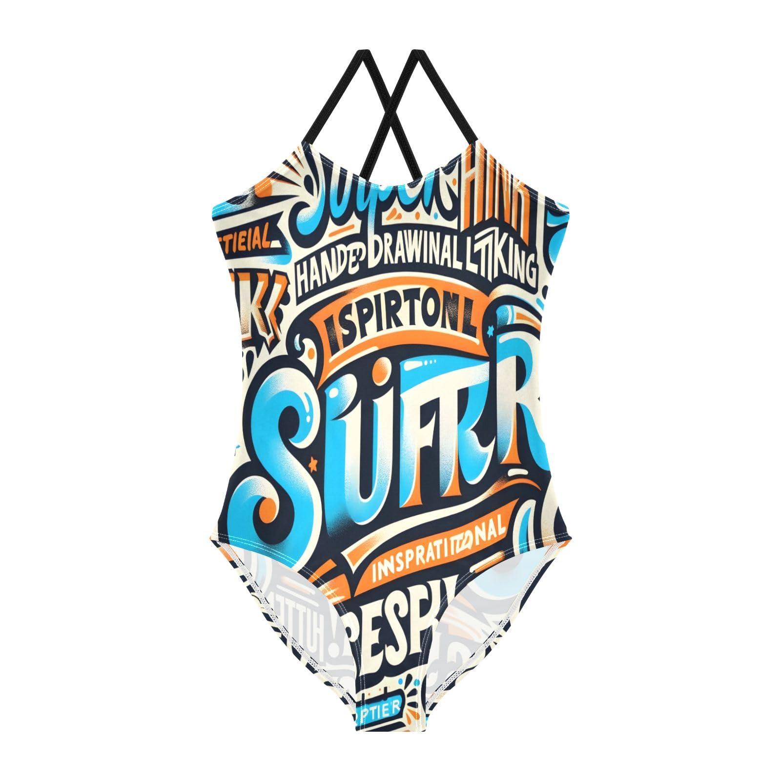 Super Seamless Hand Drawn Girls One-Piece Swimsuit Beach Bathing Suit