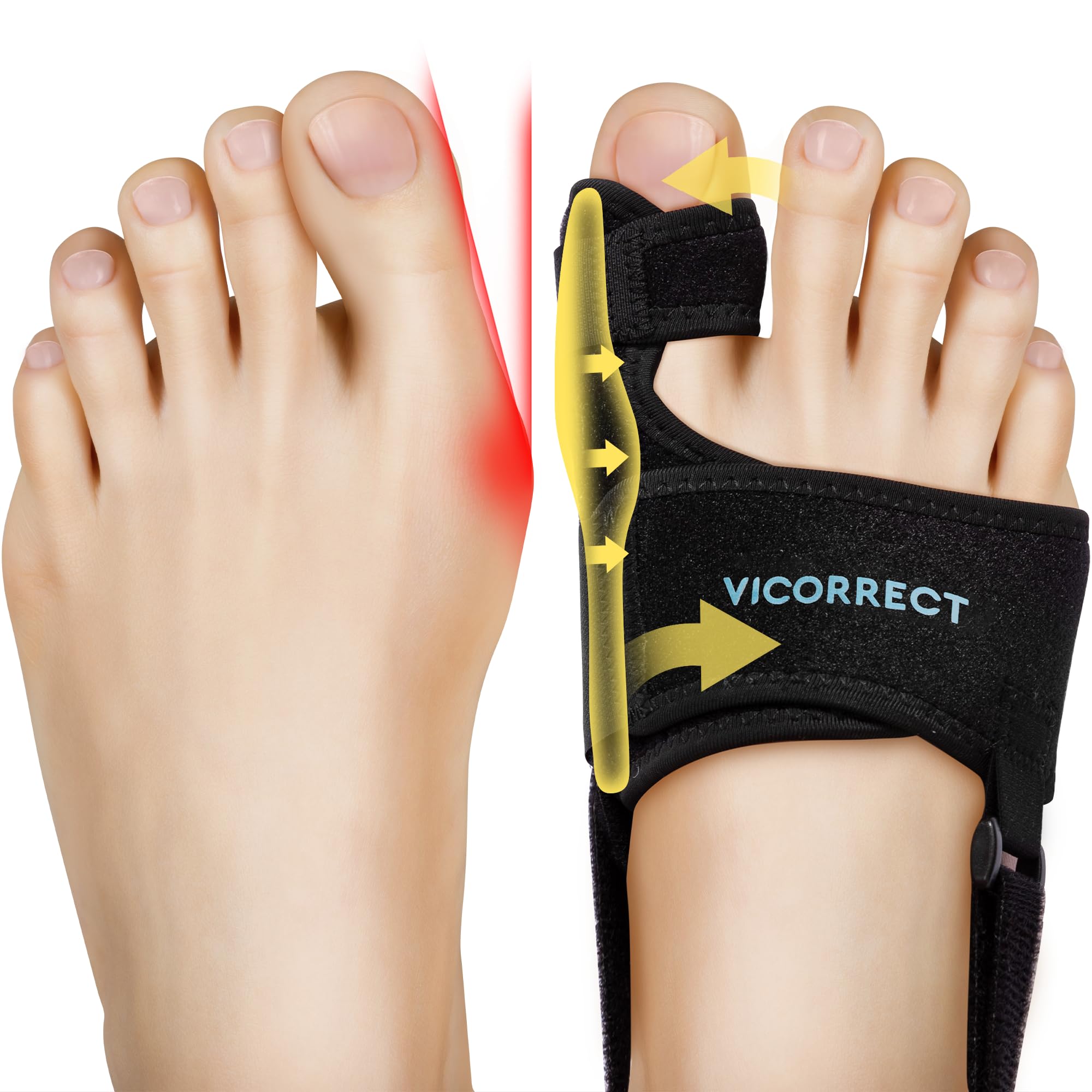 Adjustable Bunion Corrector for Women and Men: Orthopedic Bunion Splint Pain Relief for Day/Night Support (2PC) (Black)