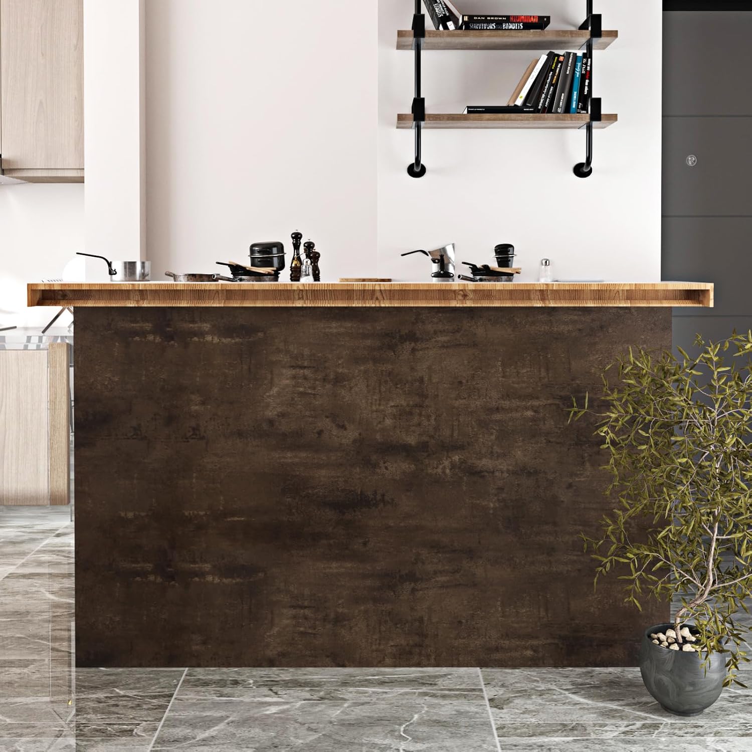 Wallercity Dark Brown Wood Contact Paper Wood Grain Peel and Stick Cement Wallpaper Self Adhesive Wallpaper Peel and Stick for Desk Countertops Vinyl 24''x118'' Renter Friendly Wallpapers for Wall