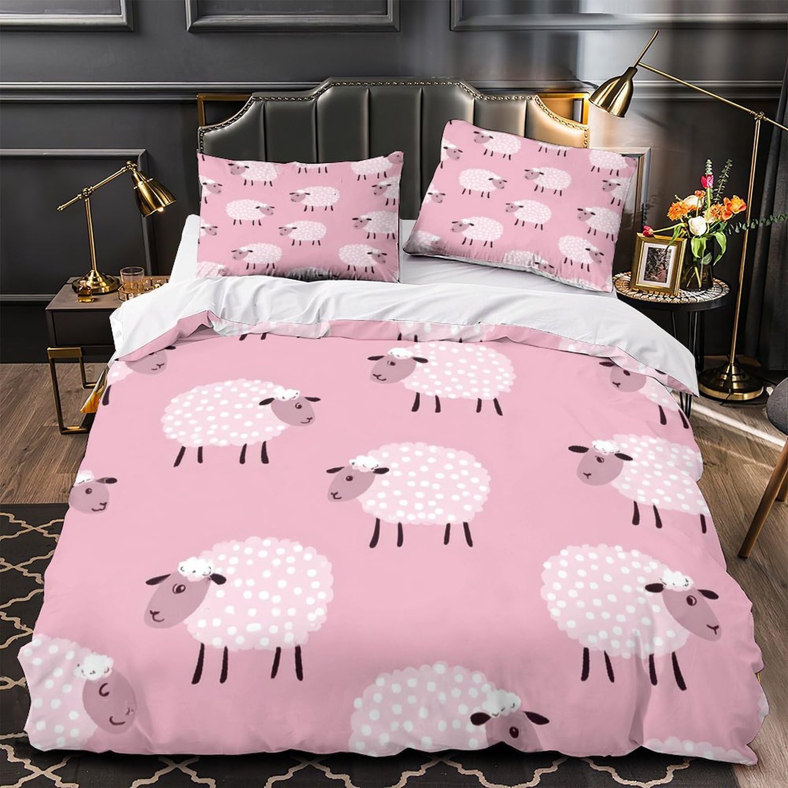 Housse de couette légère et confortable avec motif mouton mignon et fermeture éclair