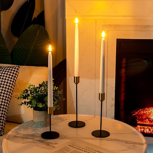 Miniatura 3 de Homemory Velas cónicas cerosas de 11 pulgadas con temporizador remoto, 6 velas cónicas sin llama con llama parpadeante, velas blancas alimentadas