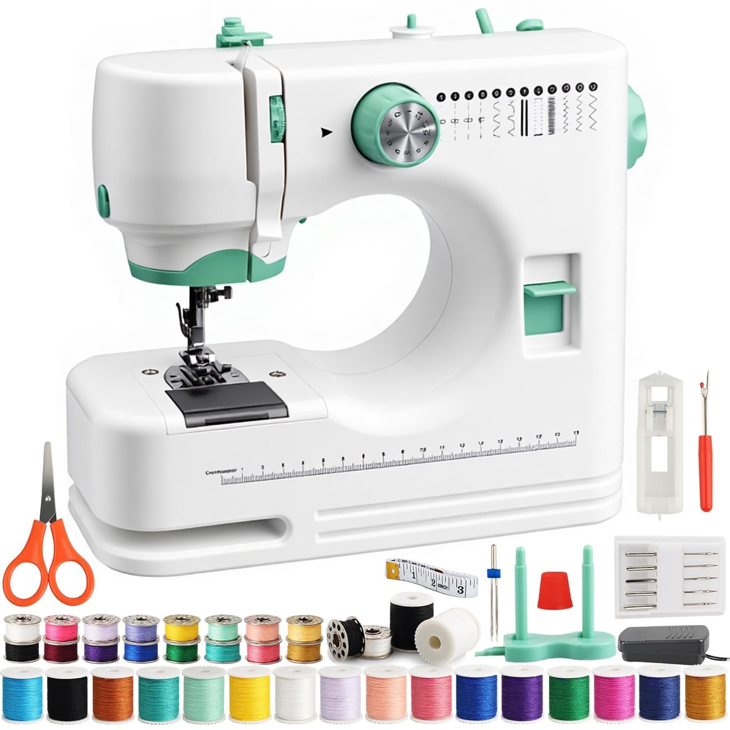 Nähmaschine für Anfänger 12 Stiche Elektrische Nähmaschine für Kinder & Erwachsene, Tragbare Nähmaschinen mit Zubehör-Set, Ideal für DIY, Heimhandwerk & Reparatur, Grün
