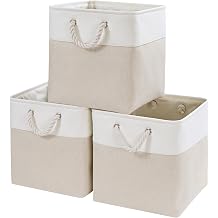 Mangata Fabric Storage Baskets, 30x30x30cm Cube Storage Unit Boxes Storage Boxes for Organizing Clothes Shelf Nursery Home ClosetLight Beige/White, Set of 3