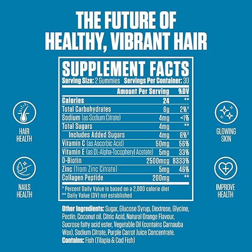 Miniatura 2 de Gomitas de biotina + colágeno  Gomitas de colágeno masticables #1 para cabello, piel y uñas más saludables, suplemento para hombres y mujeres para