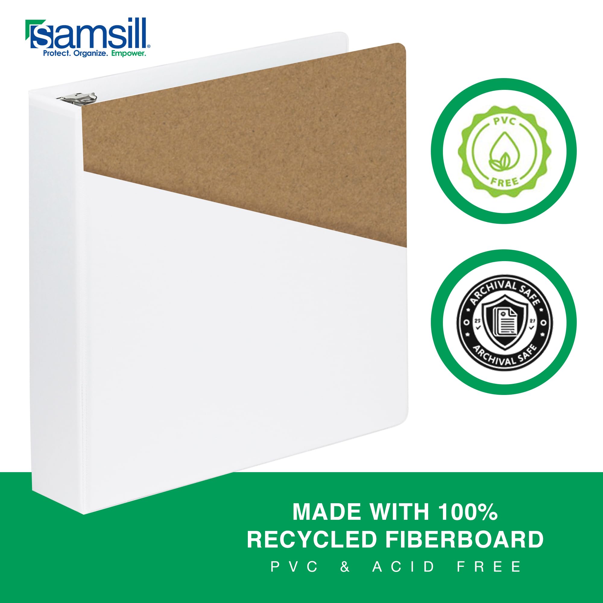 Samsill Raccoglitore resistente da 5 cm, prodotto negli Stati Uniti, raccoglitore ad anelli a D, copertina trasparente personalizzabile, bianco perla, contiene 475 pagine