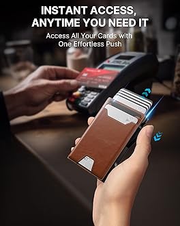 typecase Wallet for Men: Rfid-blocking with Money Clip Slim Leather Bifold ID Window Smart Pop Up Card Case Front Pocket Wallet with Gift Box, Light Brown, Ultra-slim, Standard Wallet