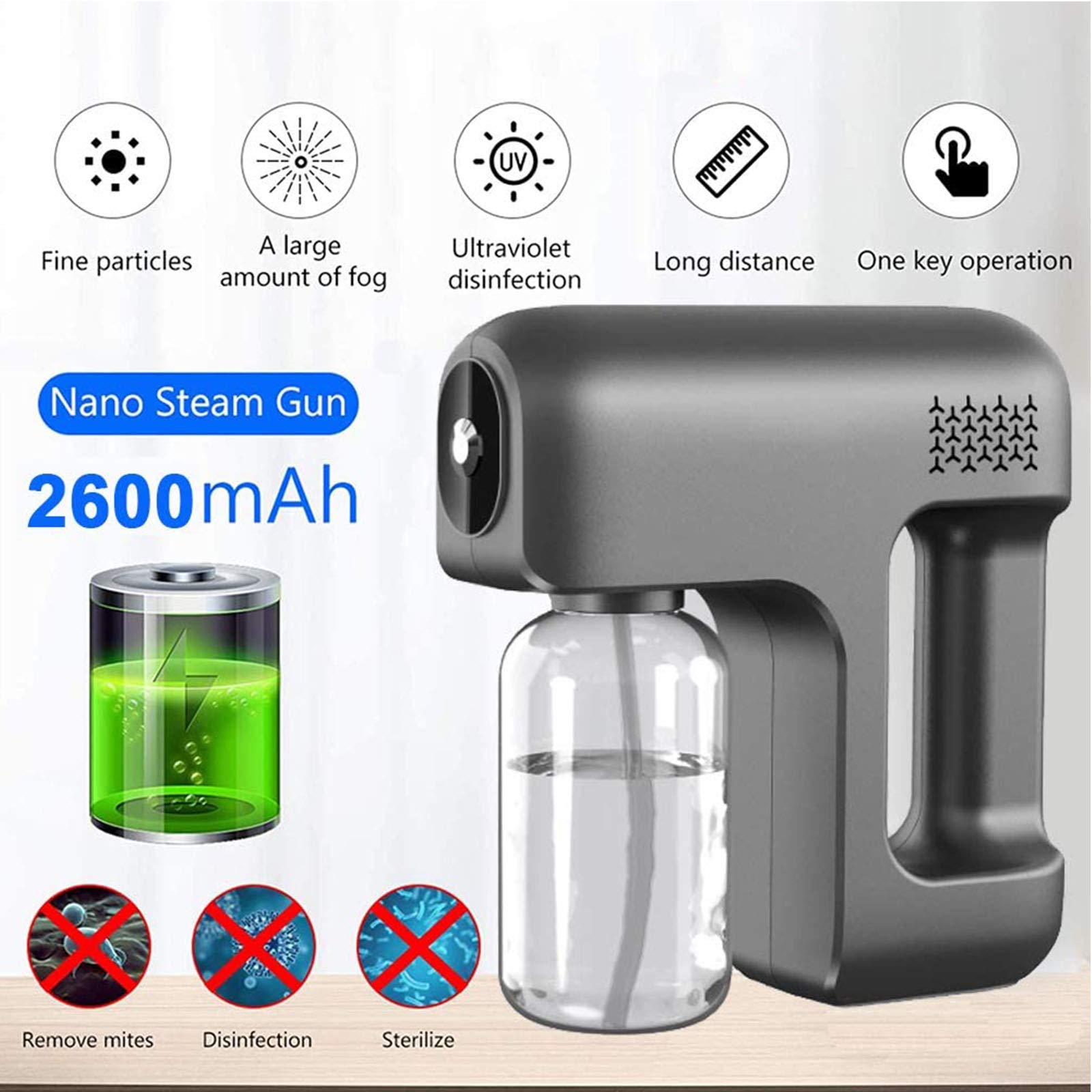 Sterylizacja maszyny Fogger, 400 ml akumulatorowa elektrostatyczna maszyna natryskowa, ładowanie typu C, akumulatorowa parownica do domu, biura, samochodu