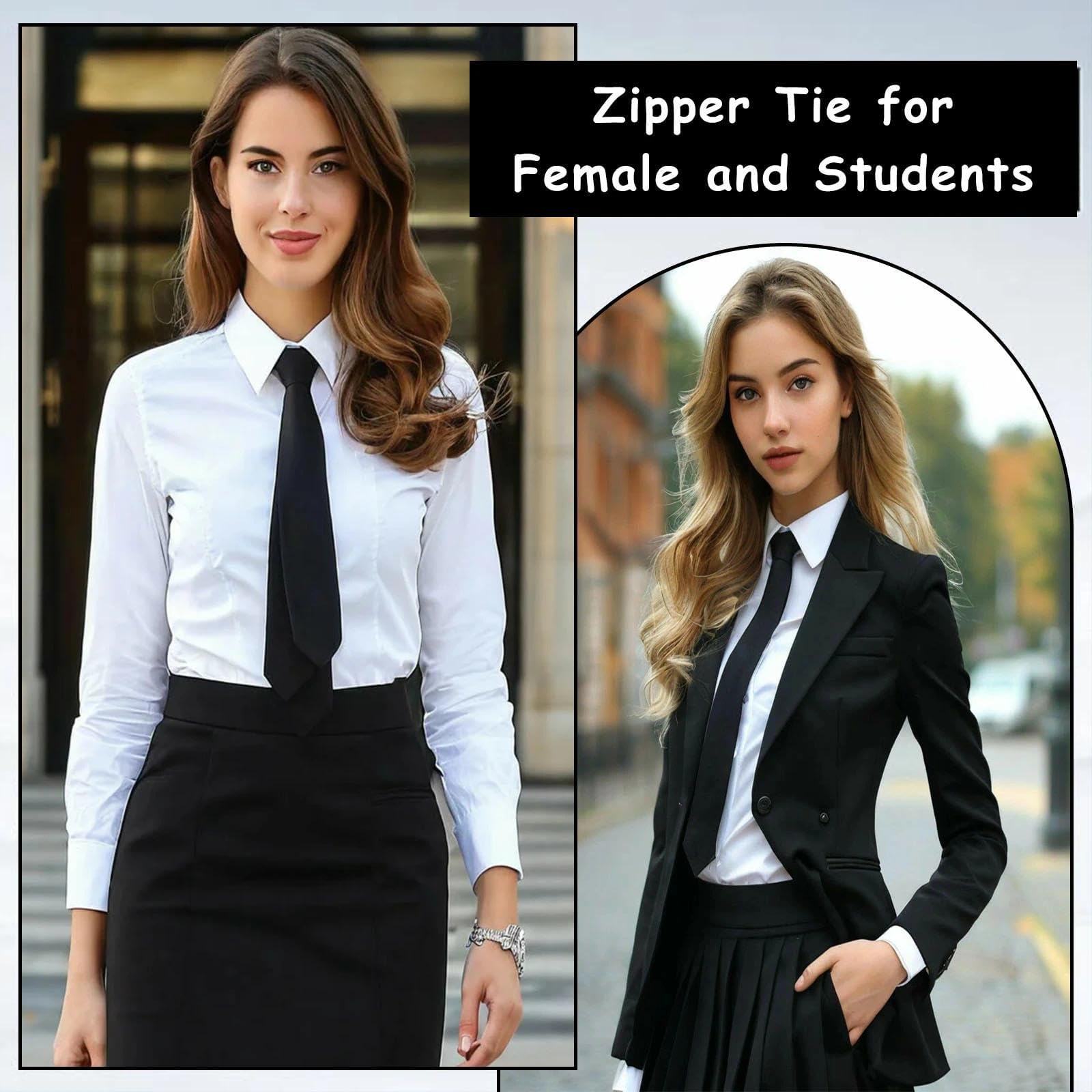 Corbata negra para mujer, corbatas preatadas de 38 cm, corbatas ajustables con cremallera, corbata de uniforme JK, para graduación y bodas de negocios